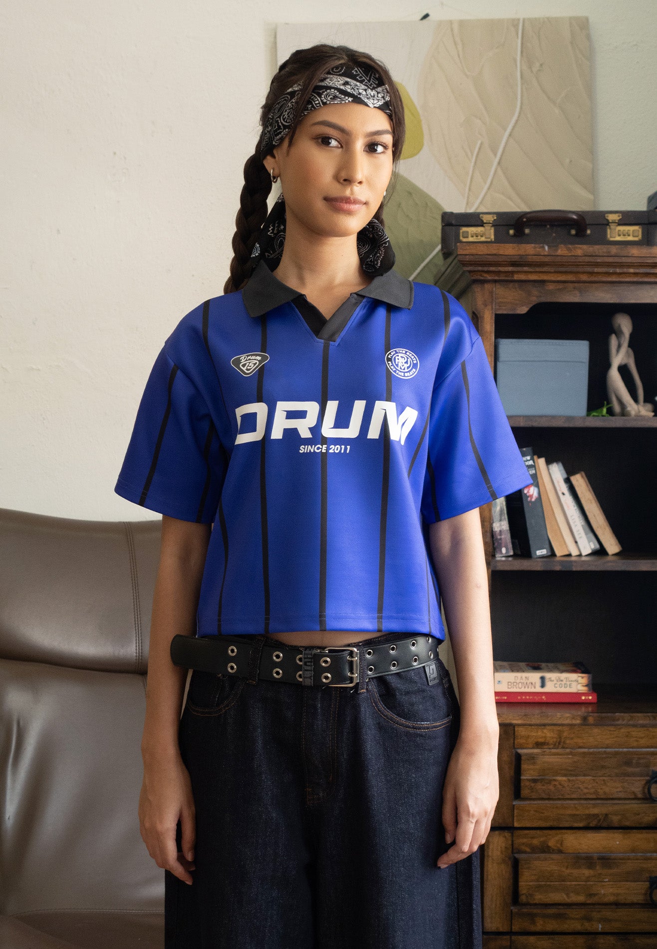 DRUM S. Women Stripe Polo Crop Top- Blue