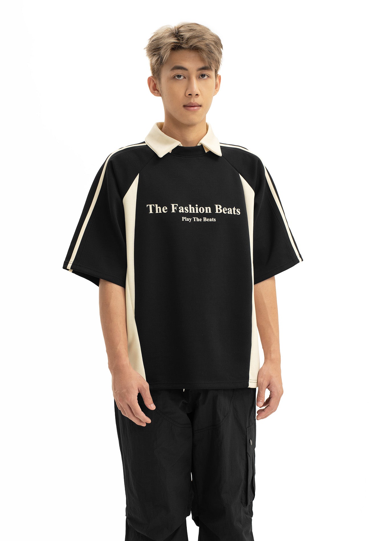 DRUM SELECT Cut & Sew Polo Tee - Black