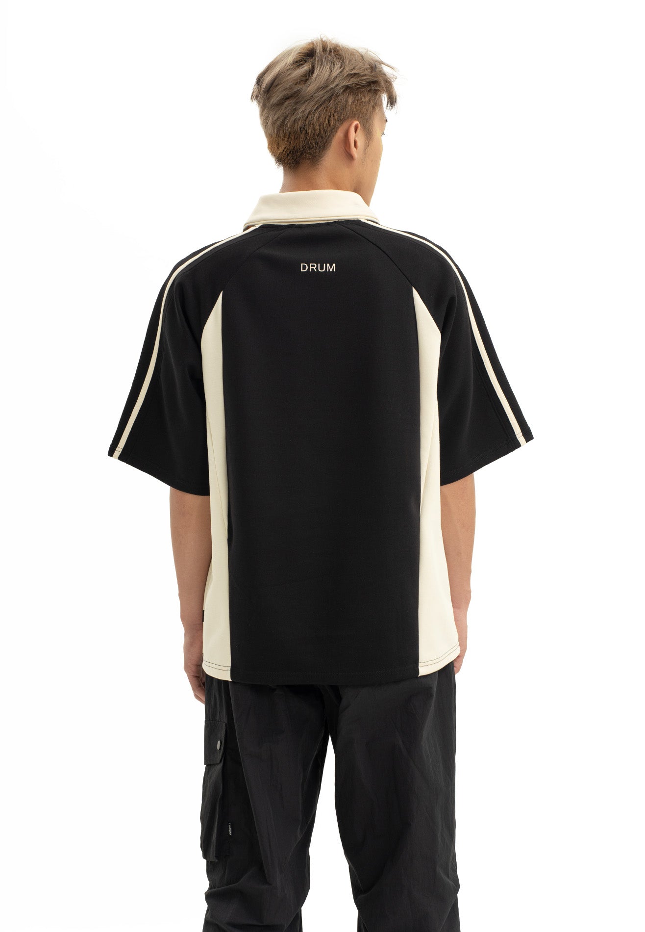 DRUM SELECT Cut & Sew Polo Tee - Black