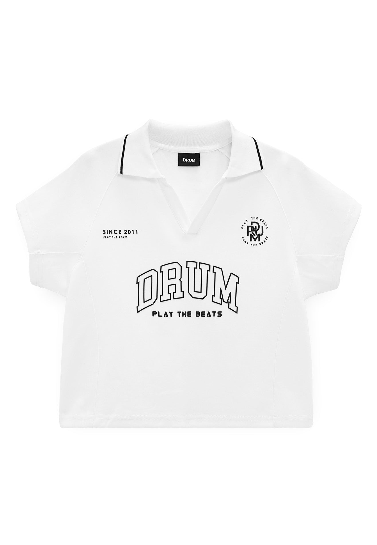 DRUM SELECT Ladies Logo Polo Crop Top- White