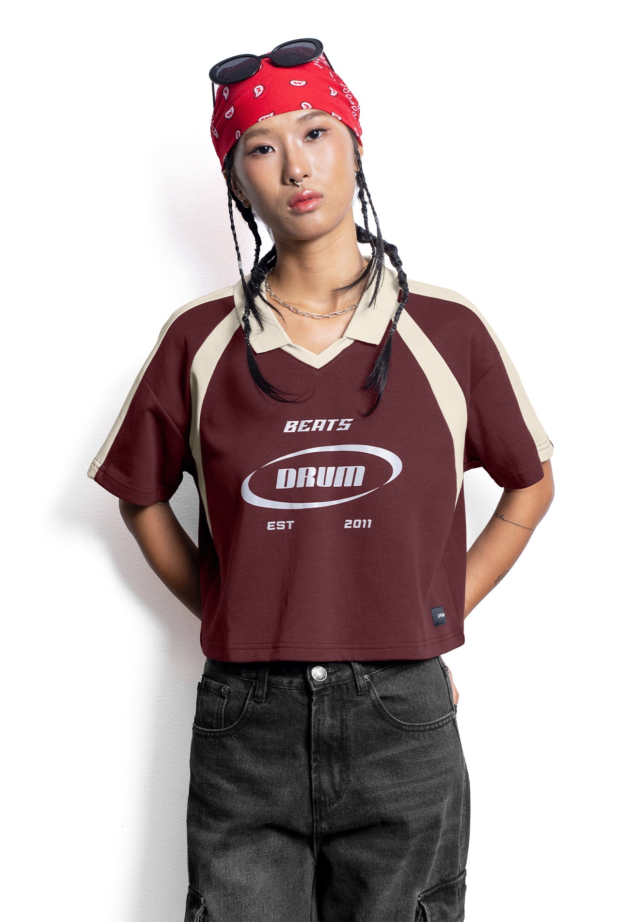 SELECT Women Racing Collection Polo Crop Top- Maroon