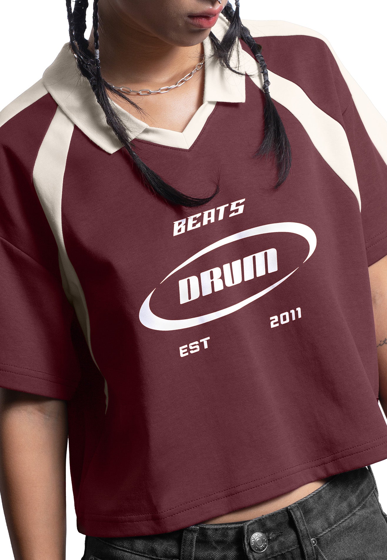 SELECT Women Racing Collection Polo Crop Top- Maroon