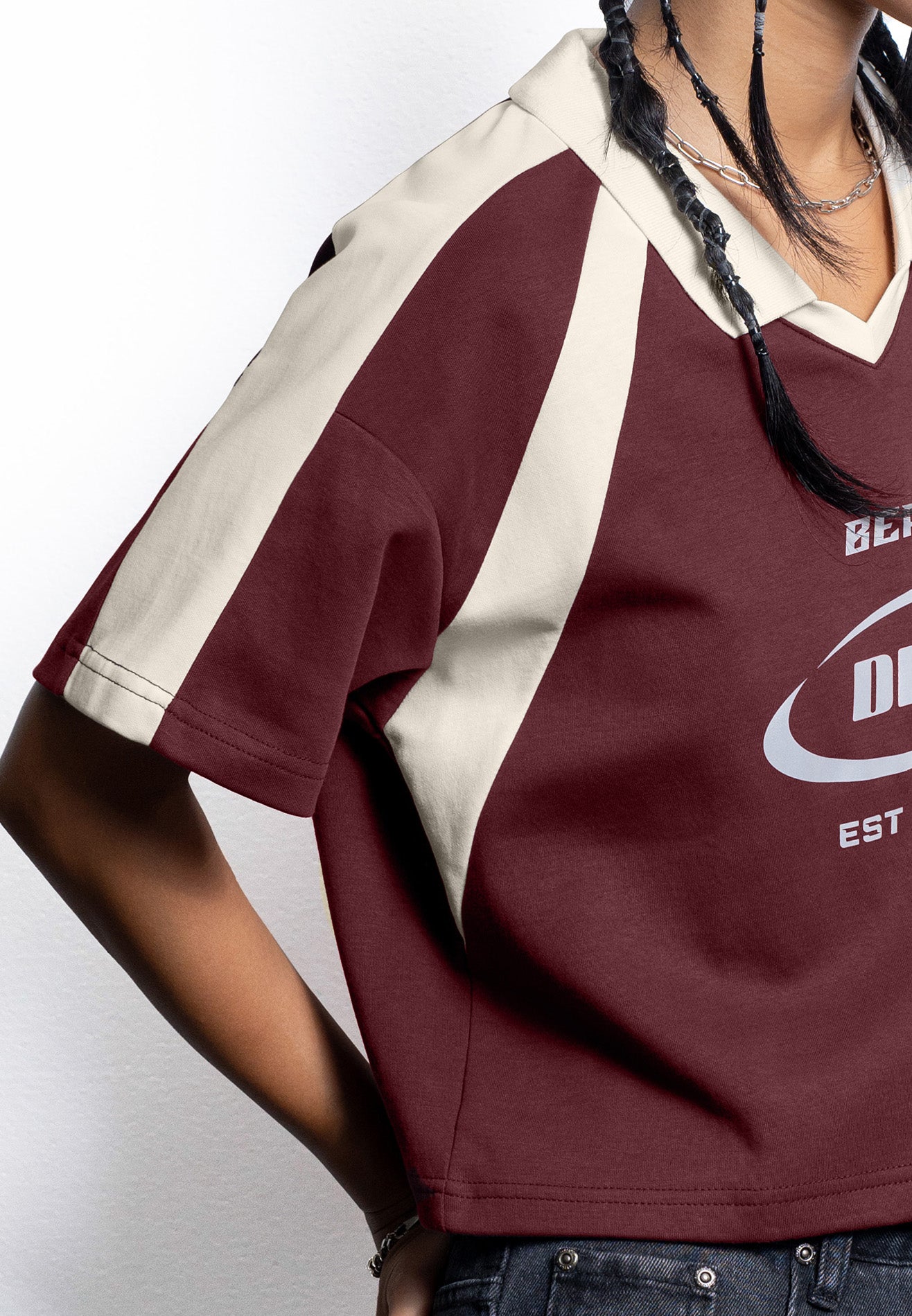 SELECT Women Racing Collection Polo Crop Top- Maroon