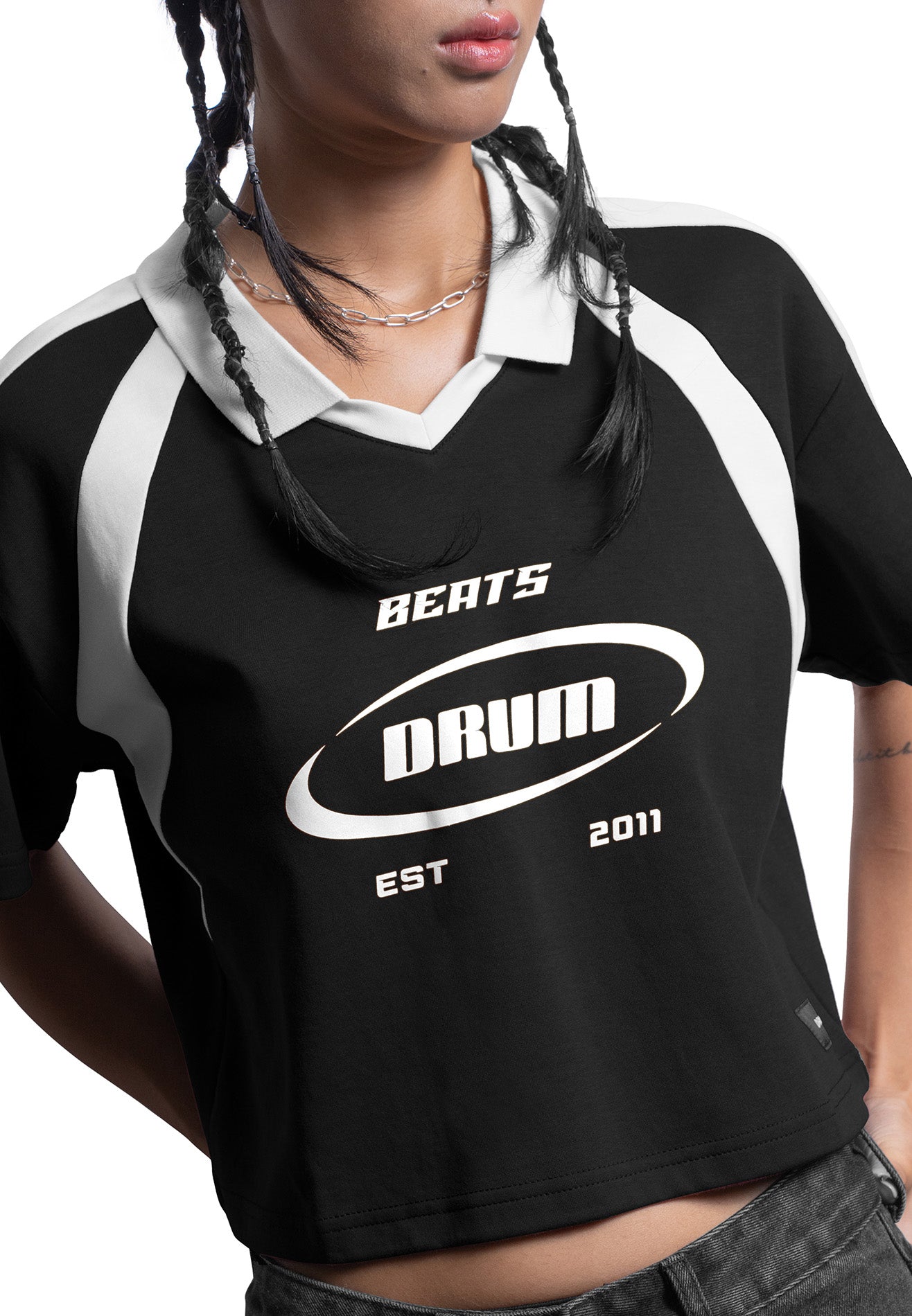 SELECT Women Racing Collection Polo Crop Top- Black