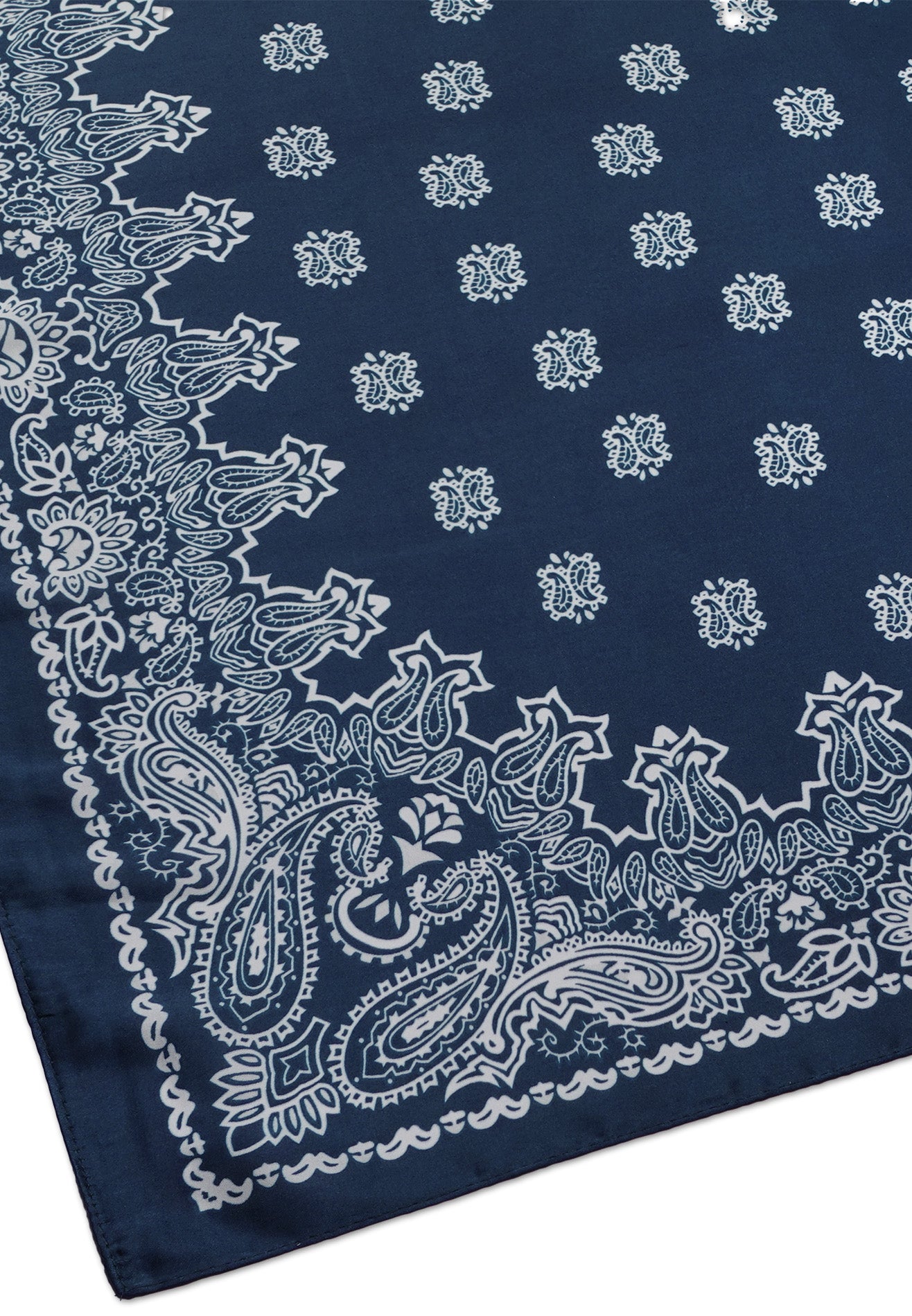 Printed Details Satin Bandana/ Scarf - Dark Blue