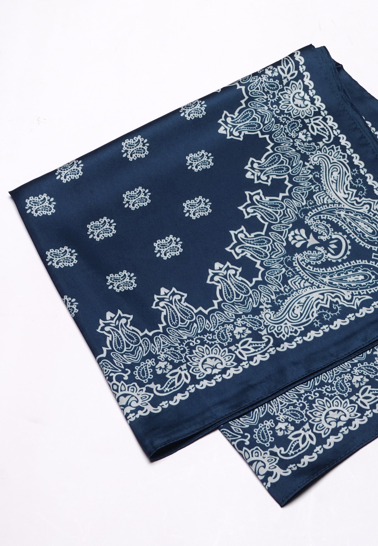 Printed Details Satin Bandana/ Scarf - Dark Blue