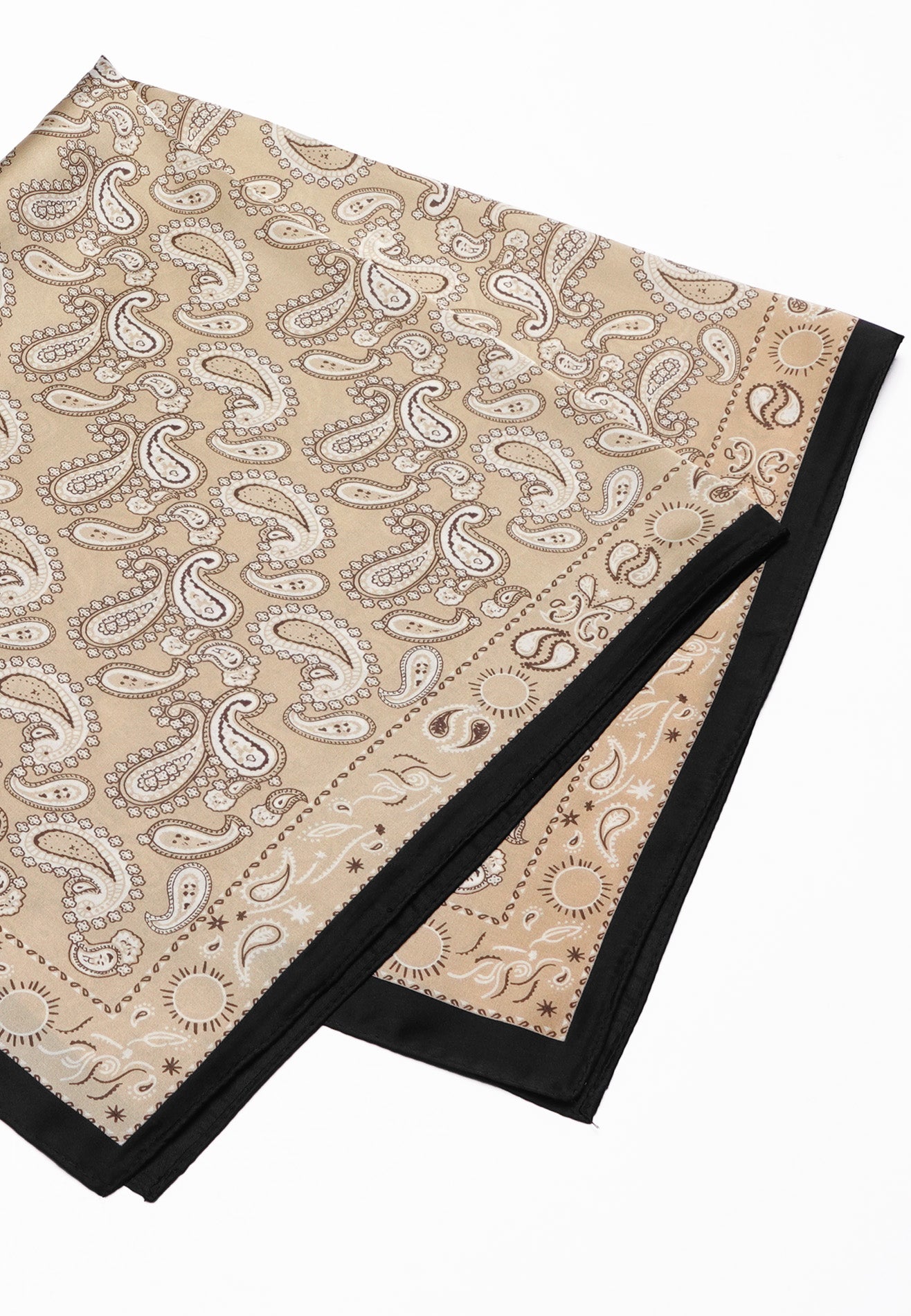 Printed Details Satin Bandana/Scarf - Beige
