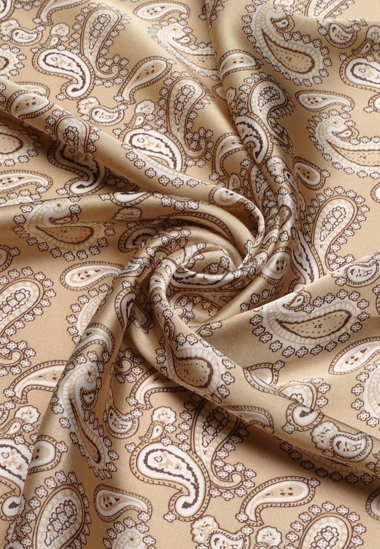 Printed Details Satin Bandana/Scarf - Beige