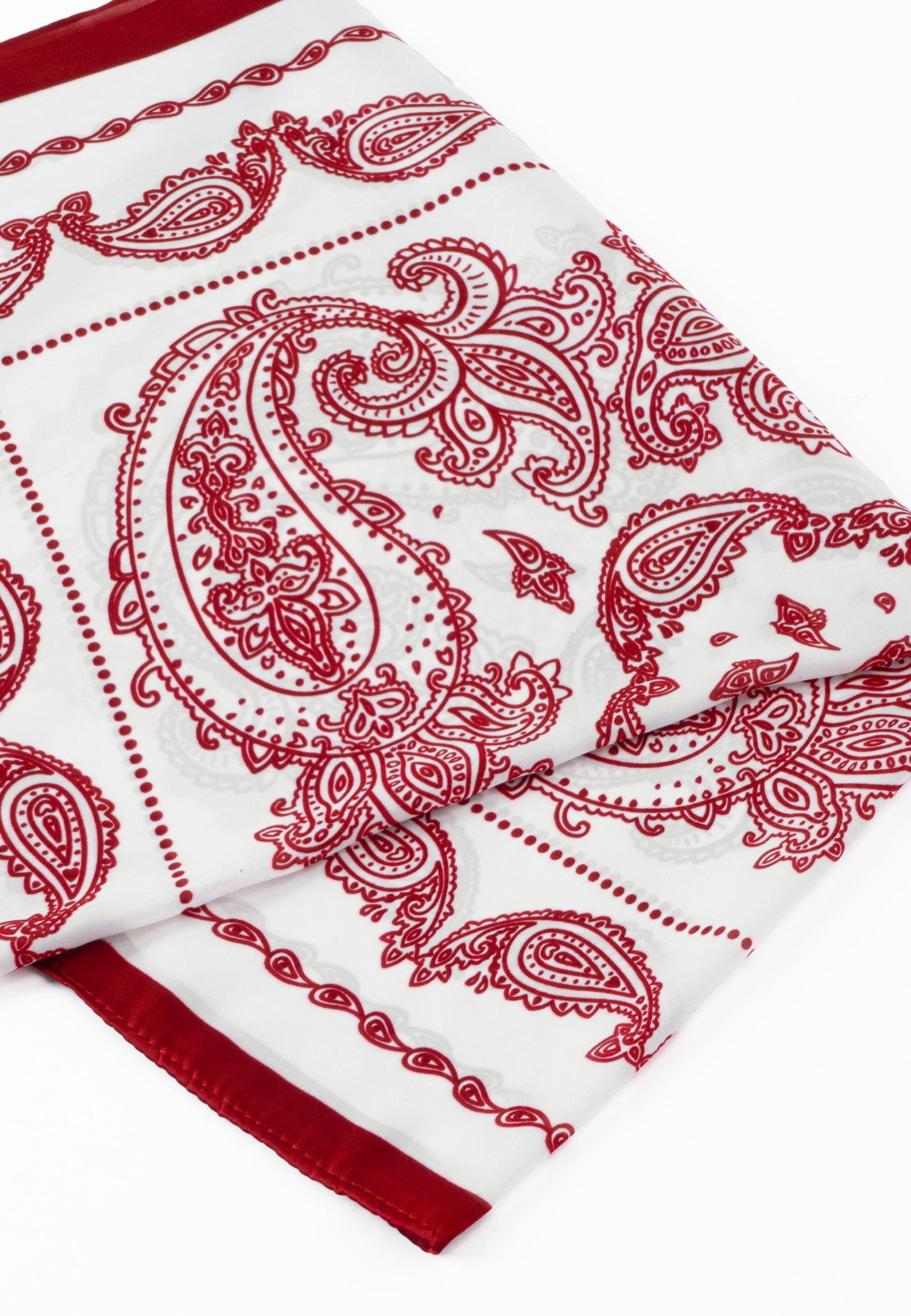 Printed Details Satin Bandana/Scarf - White/Maroon