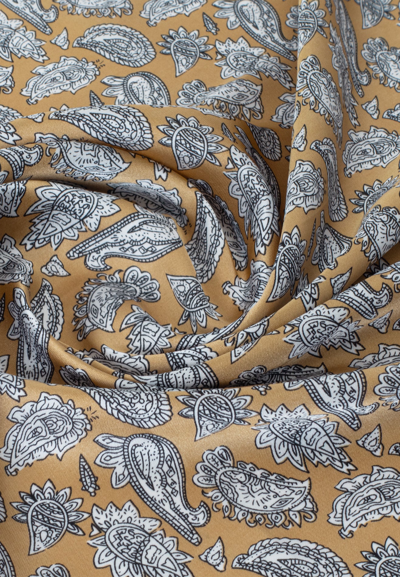 Printed Details Satin Bandana/Scarf - Khaki