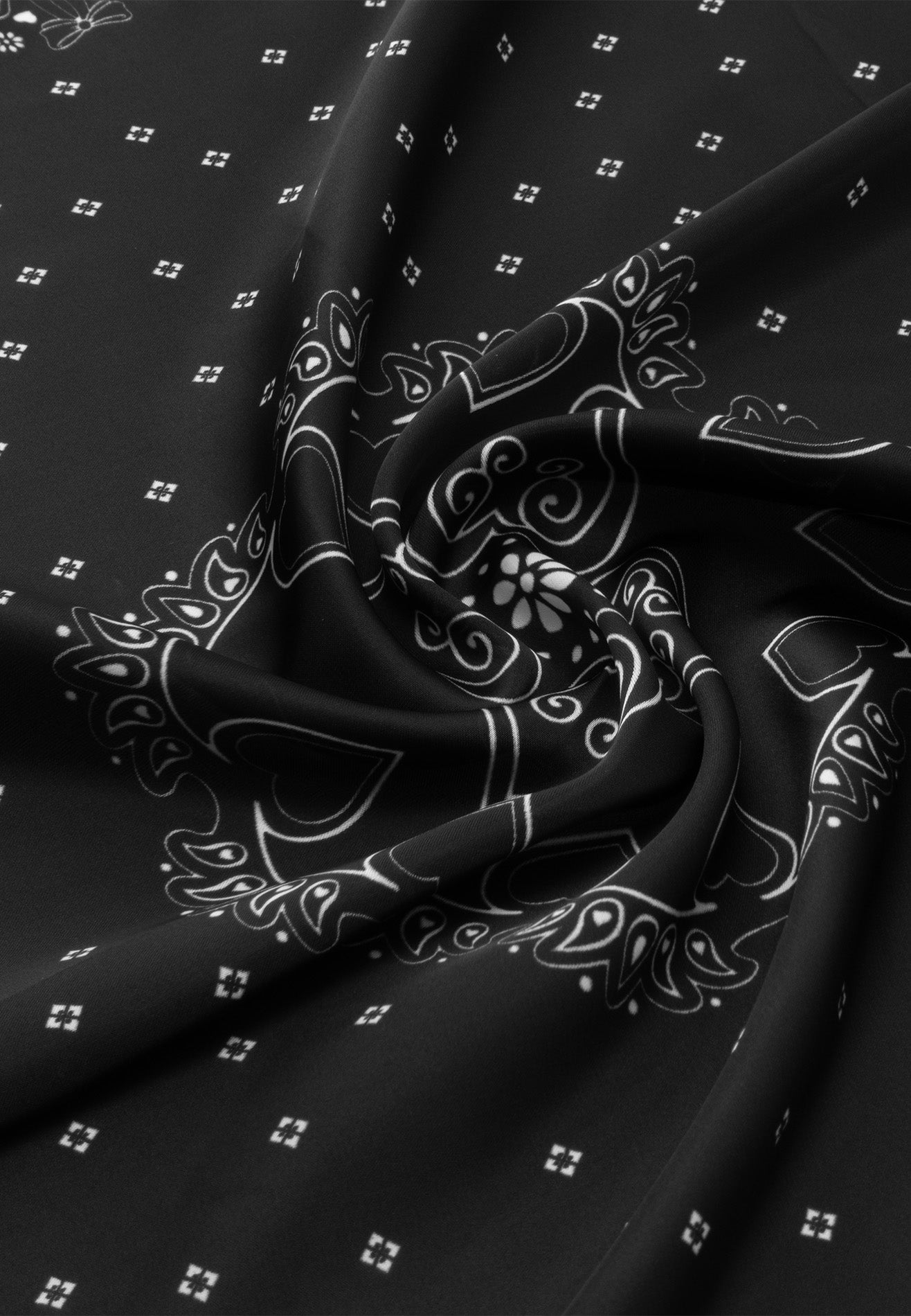 DRUM Printed Details Satin Bandana/Scarf - Black