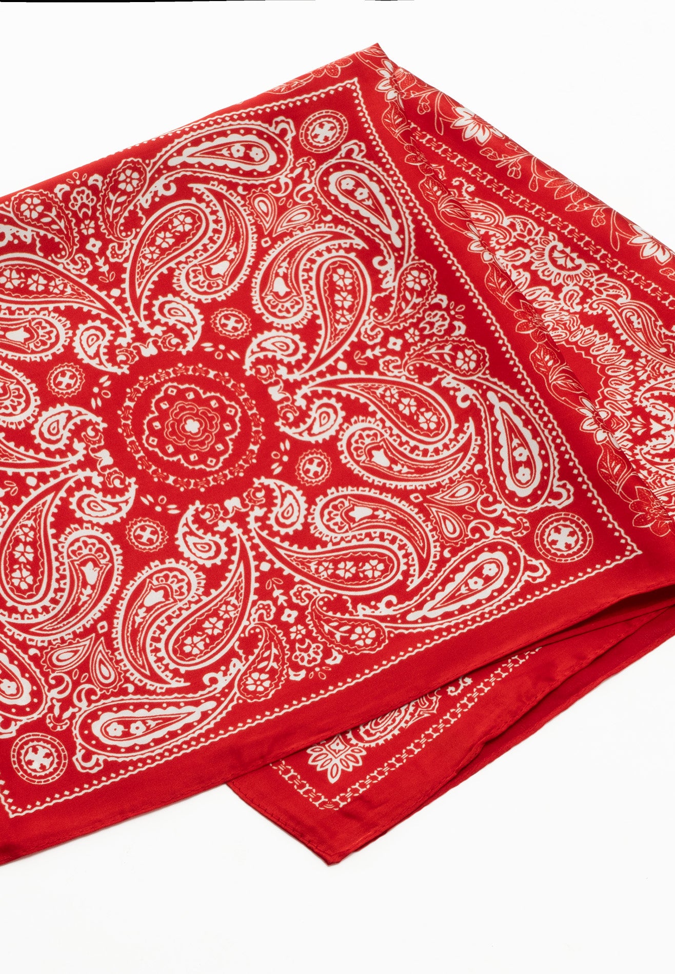 DRUM 4 Style Printed Details Satin Bandana/Scarf - Red