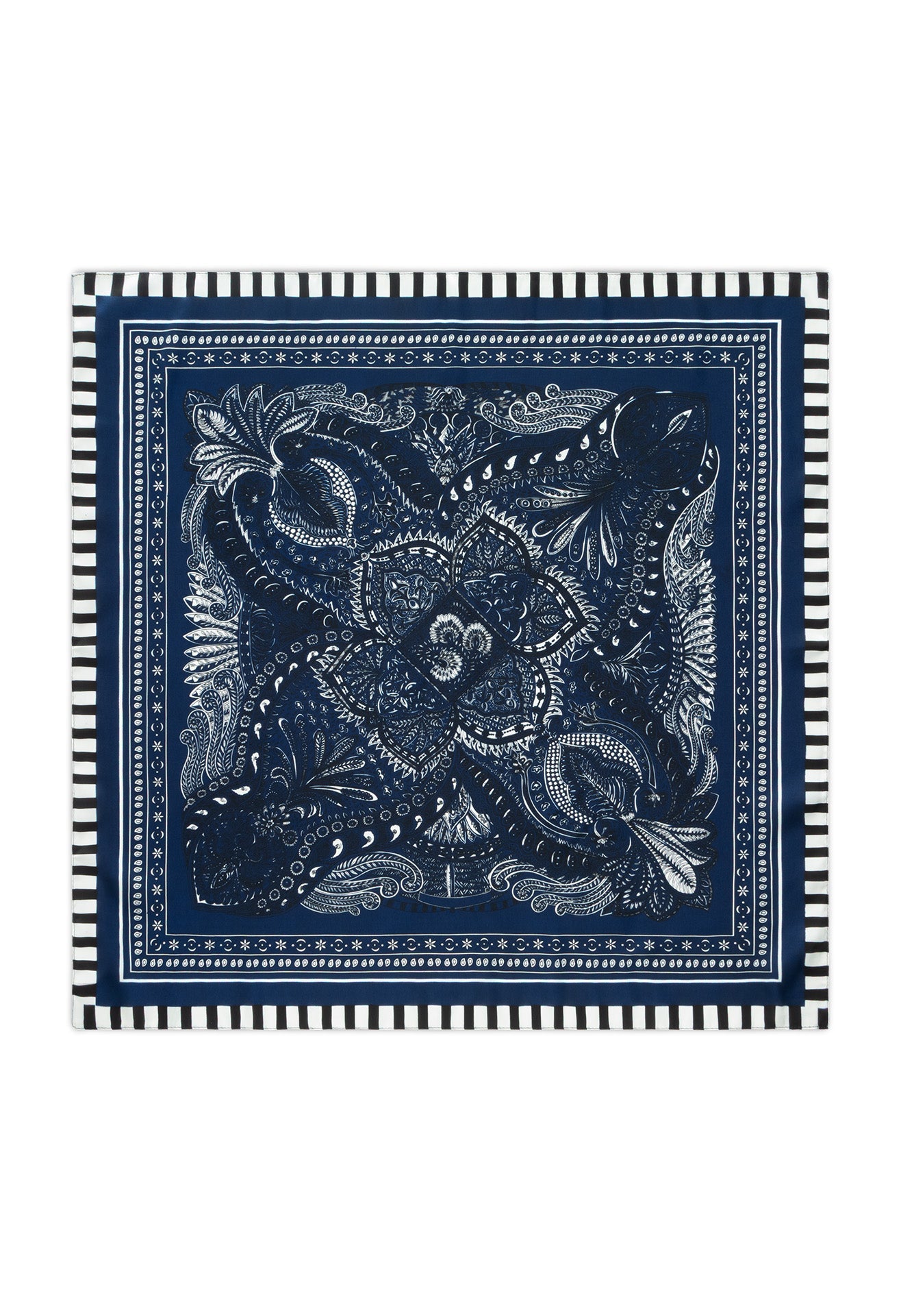 DRUM Printed Leaf Checked Satin Bandana/Scarf - Dark Blue
