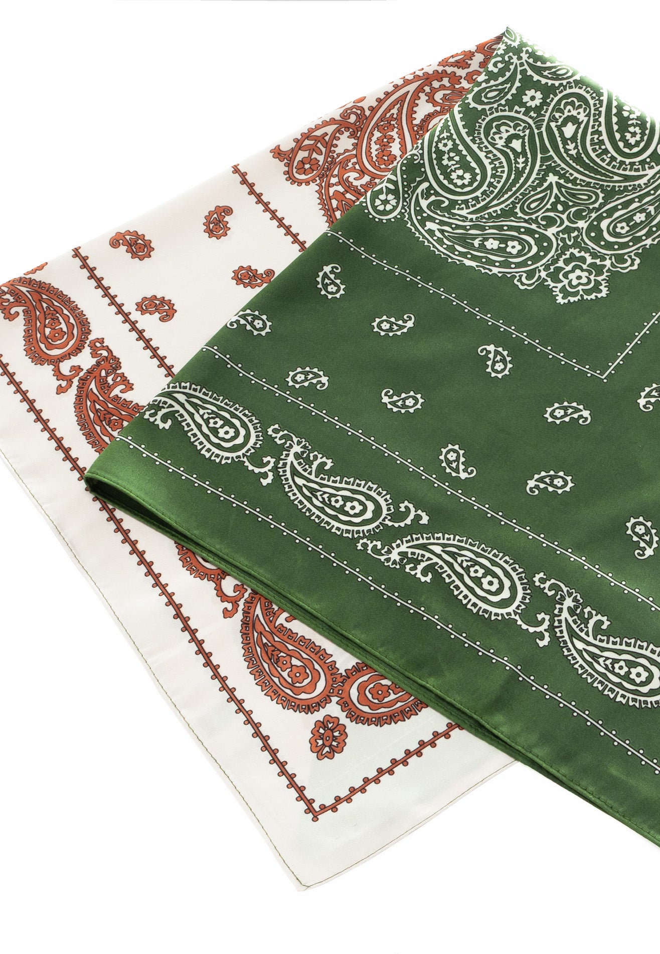 Printed Details Satin Bandana/Scarf - Beige/Green