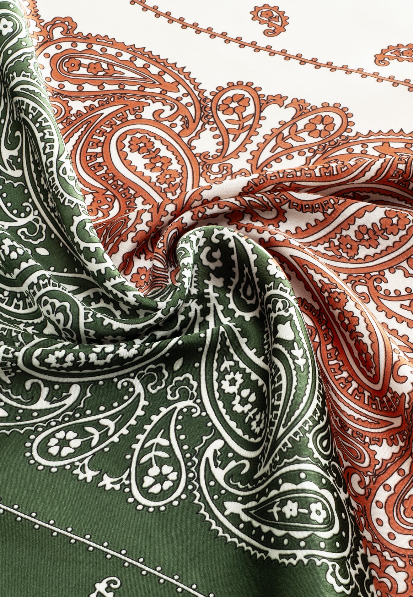 Printed Details Satin Bandana/Scarf - Beige/Green
