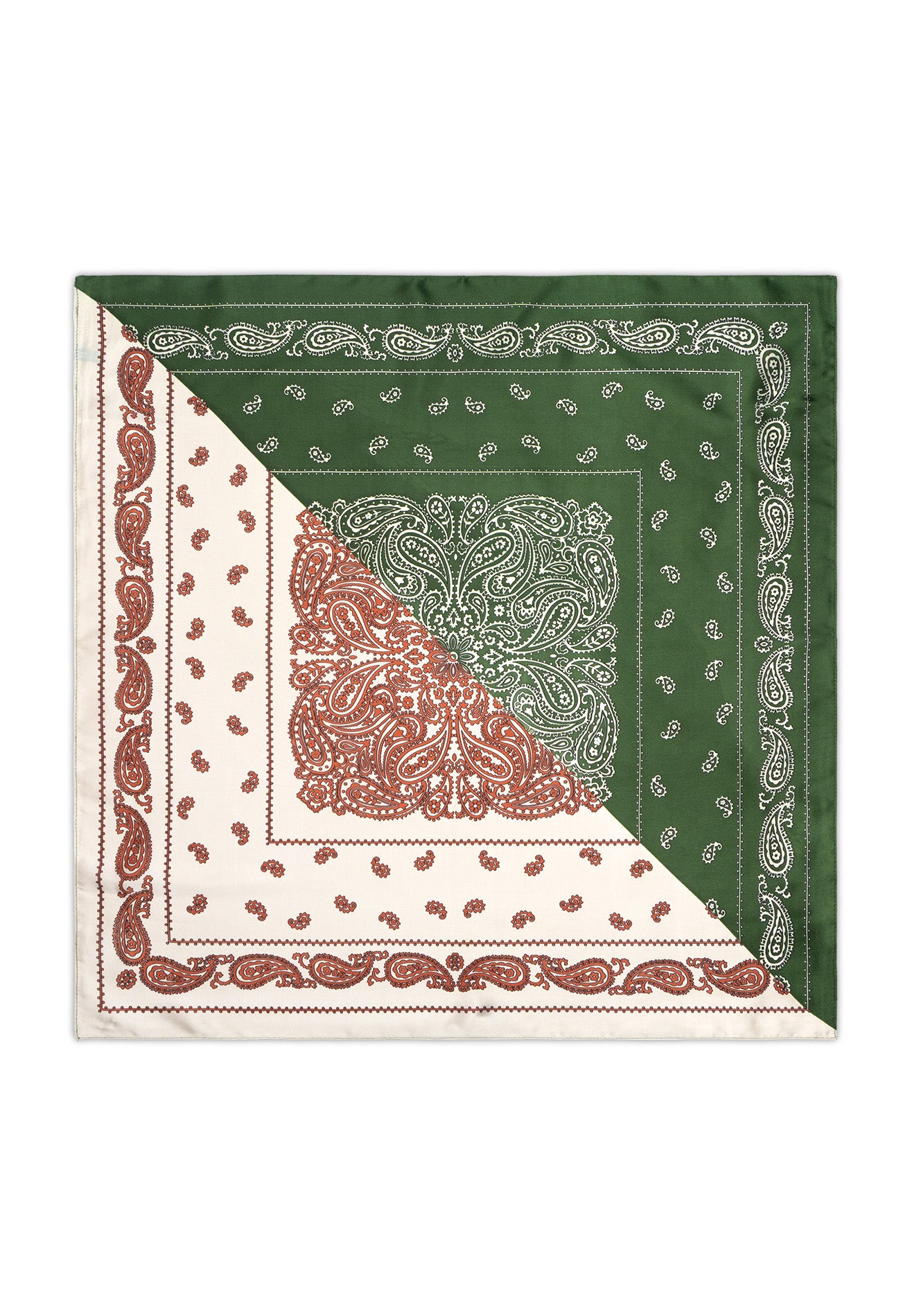 Printed Details Satin Bandana/Scarf - Beige/Green