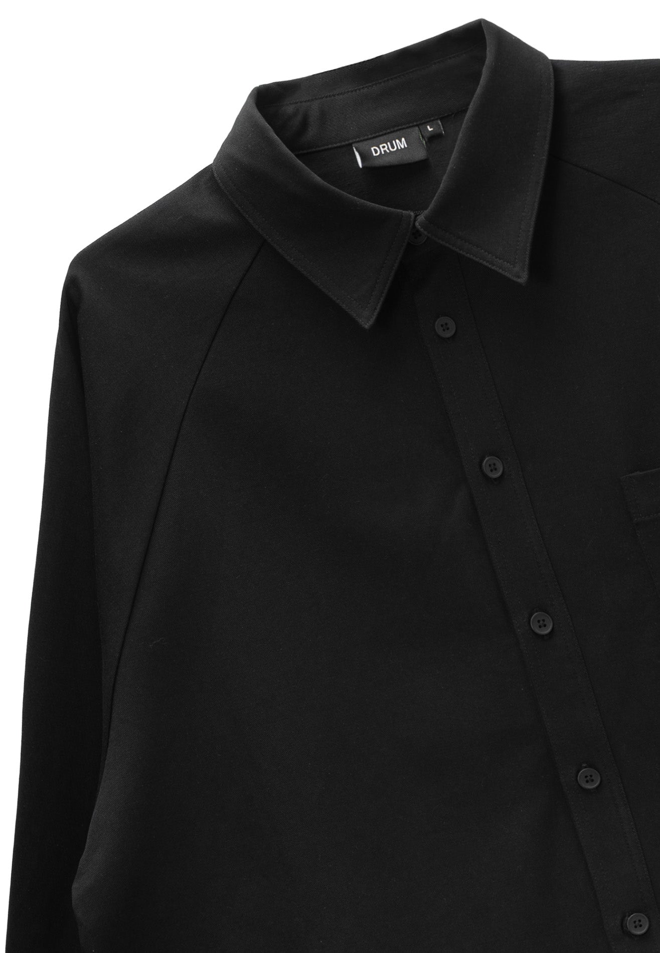 DRUM S. Classic Sleeve Embroidery Oversized Boxy Long Sleeve Shirt - Black