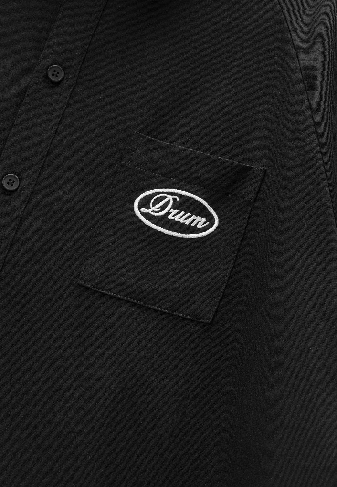 DRUM S. Classic Sleeve Embroidery Oversized Boxy Long Sleeve Shirt - Black