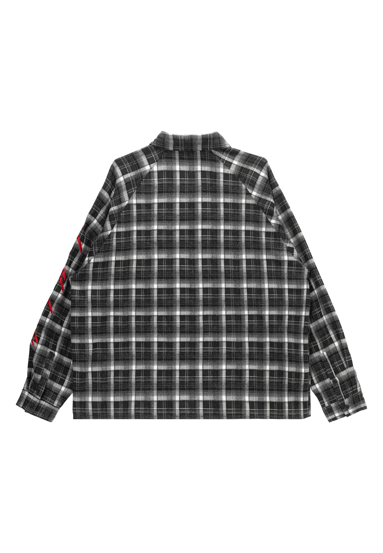 DRUM S. Sleeve Embroidery Oversized Boxy Long Sleeve Checked Shirt - Black