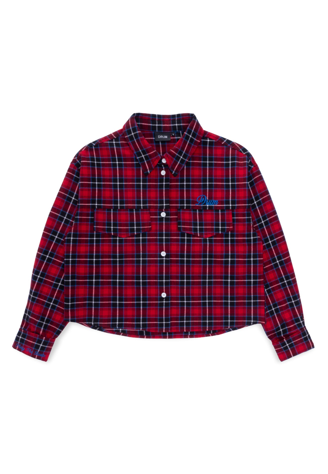 DRUM S. Long Sleeve Plaid Crop Shirt- Red