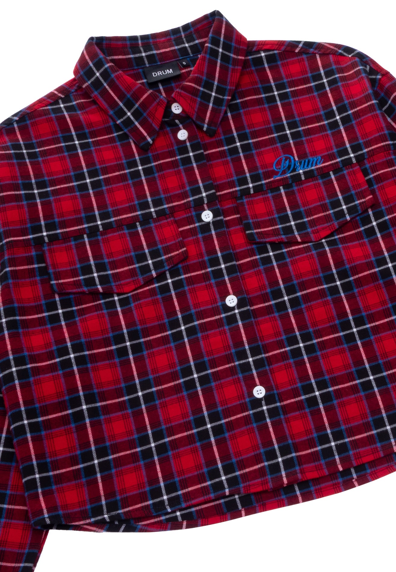 DRUM S. Long Sleeve Plaid Crop Shirt- Red