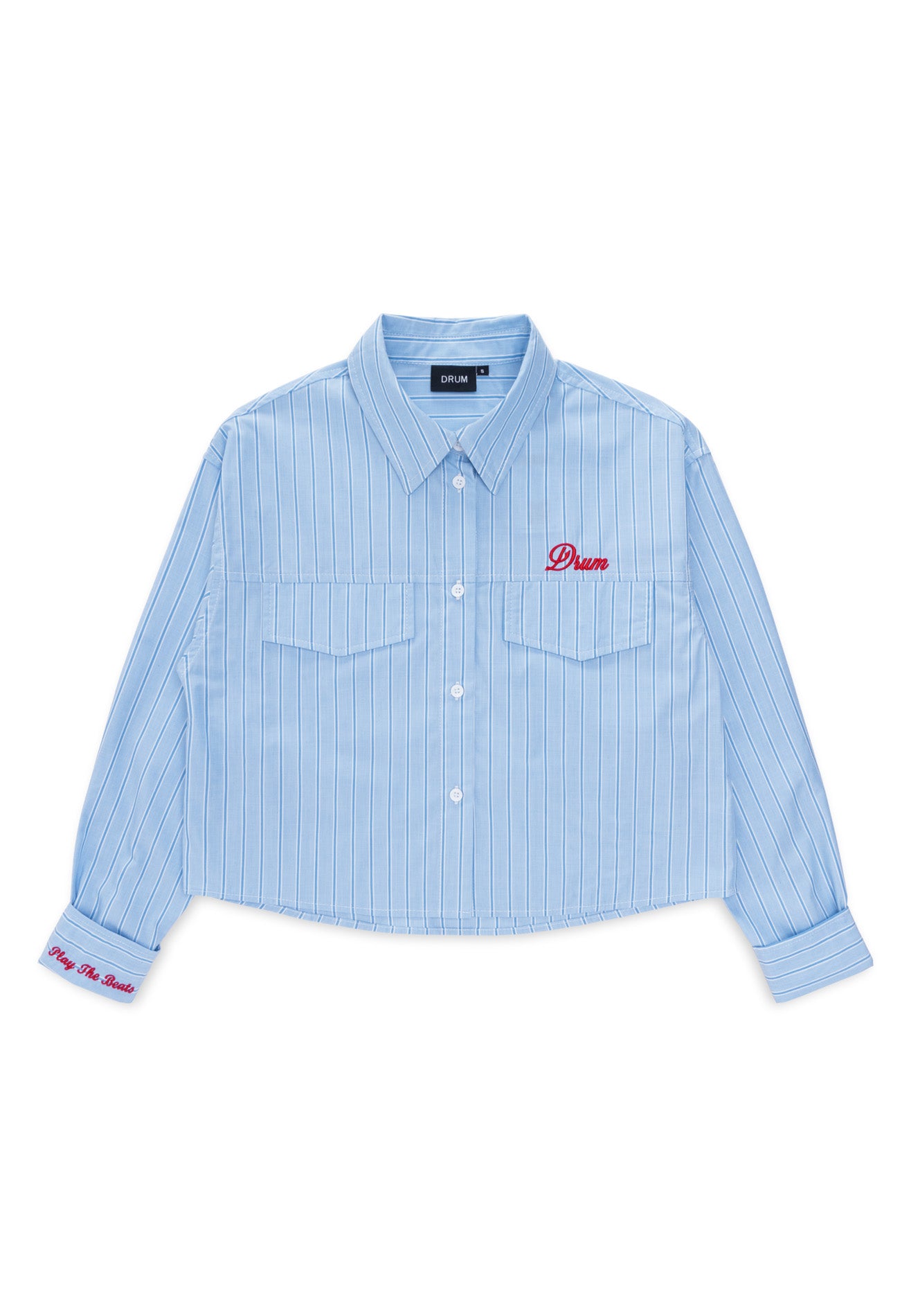 DRUM S. Long Sleeve Plaid Crop Shirt- Light Blue