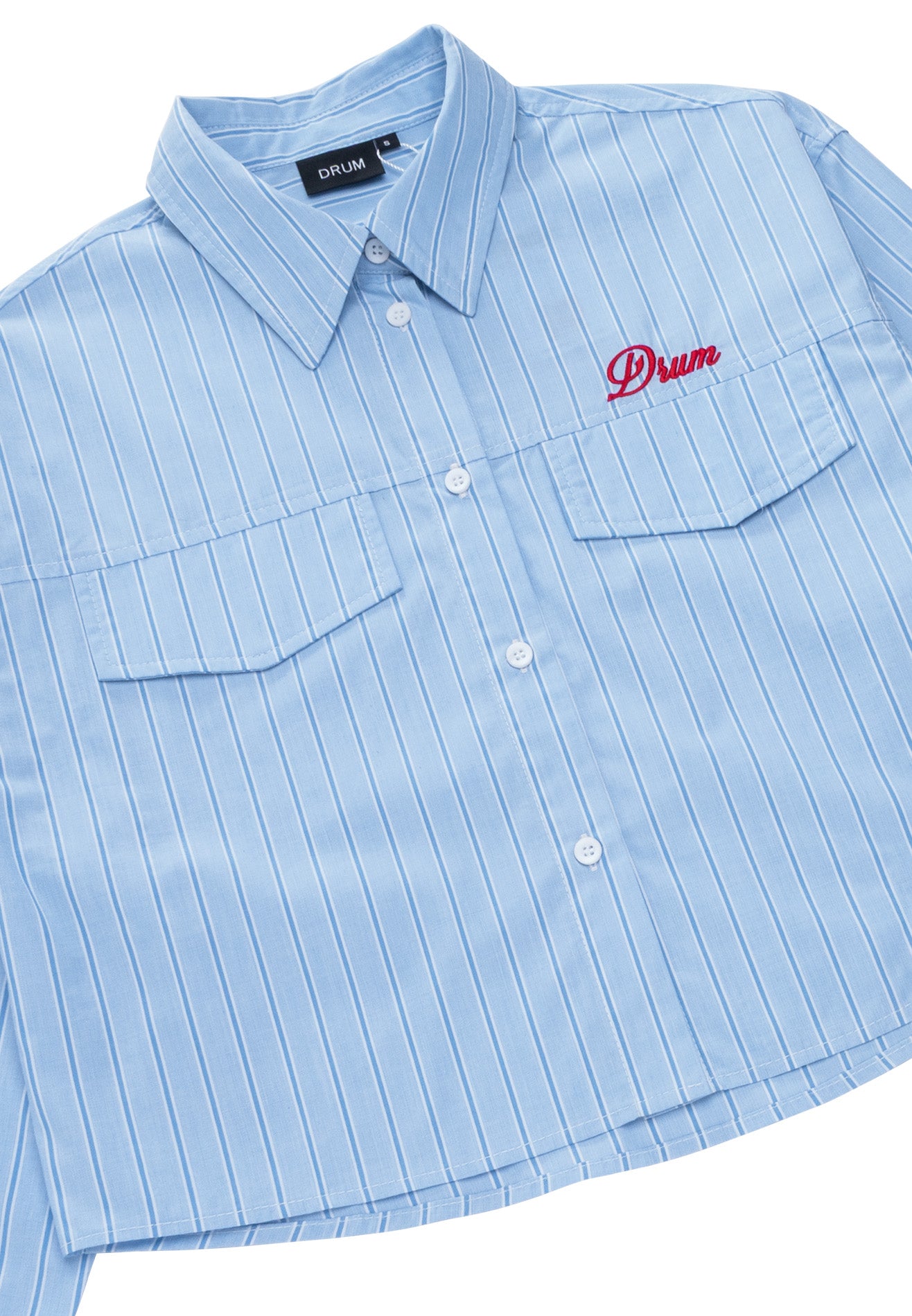 DRUM S. Long Sleeve Plaid Crop Shirt- Light Blue