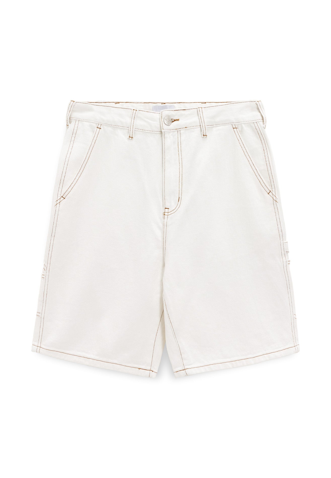 DRUM Contrast Stitches Short Jeans- White