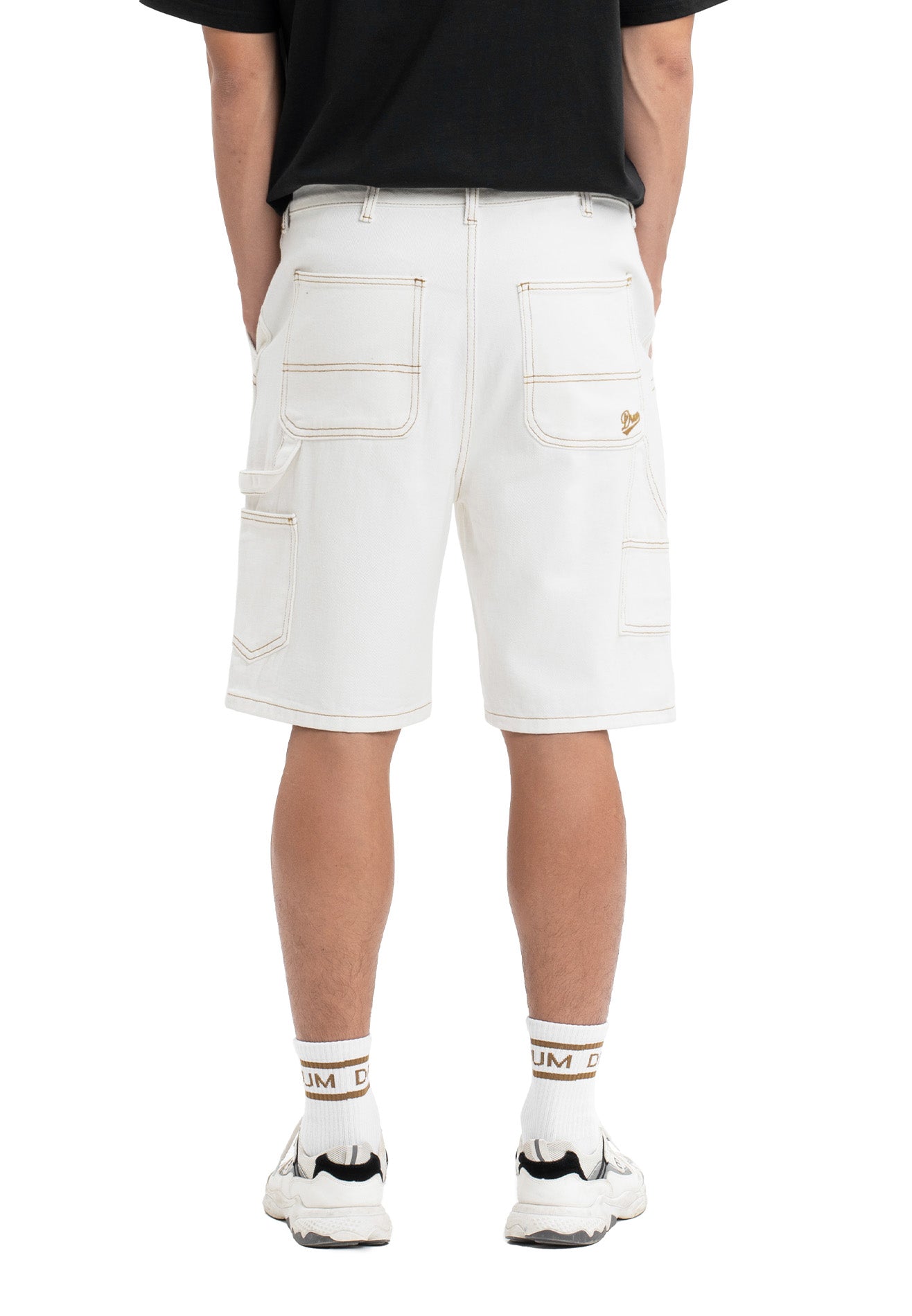 DRUM Contrast Stitches Short Jeans- White