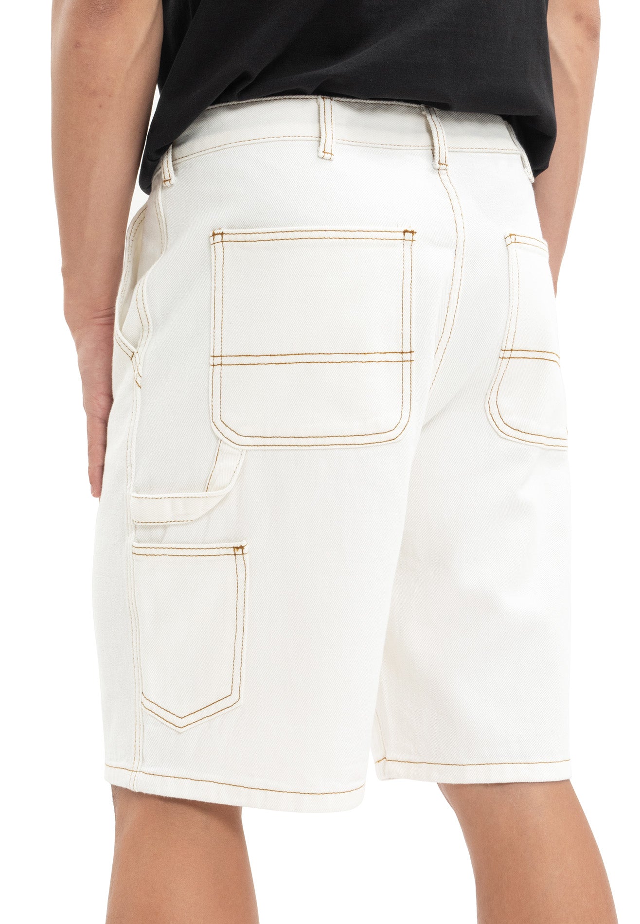 DRUM Contrast Stitches Short Jeans- White