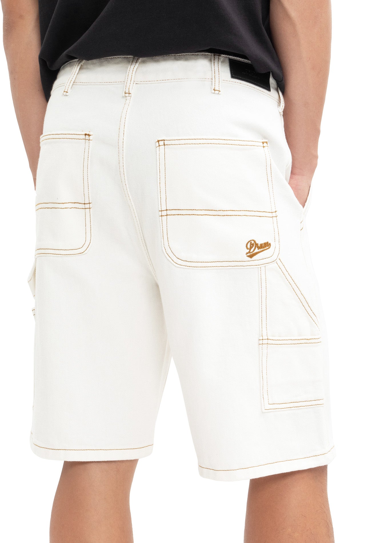 DRUM Contrast Stitches Short Jeans- White