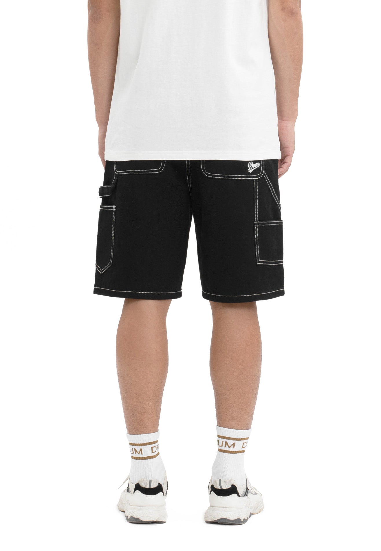 DRUM Contrast Stitches Short Jeans- Black