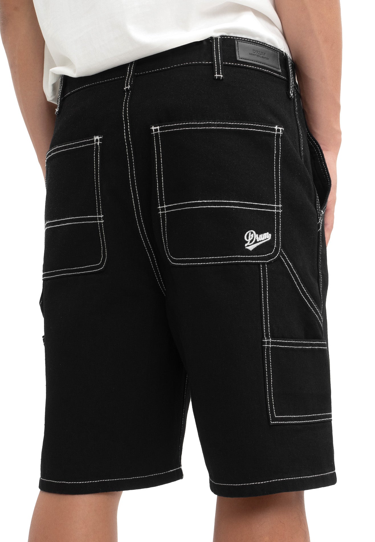 DRUM Contrast Stitches Short Jeans- Black
