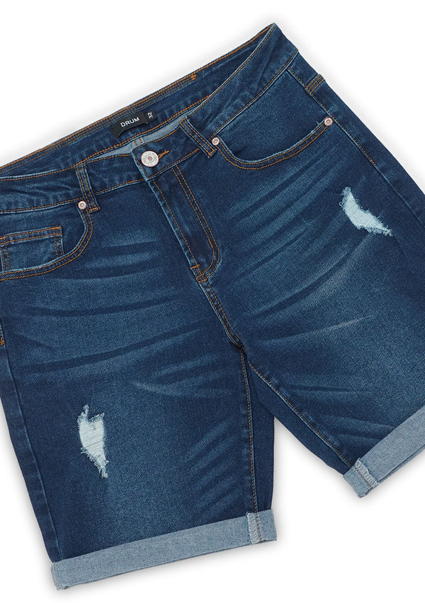 DRUM Classic Ripped Short Jeans- Blue