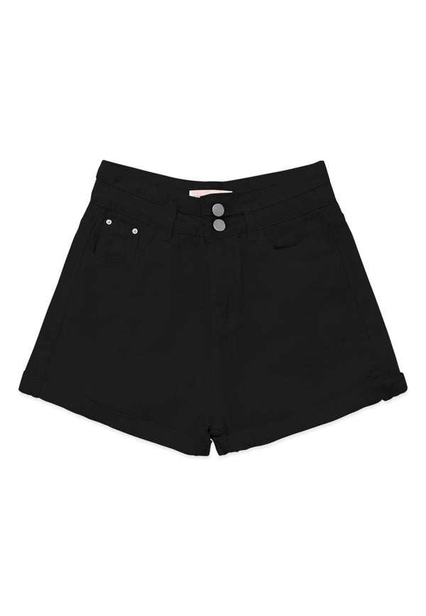 Twin Buttons Short Jeans- Black