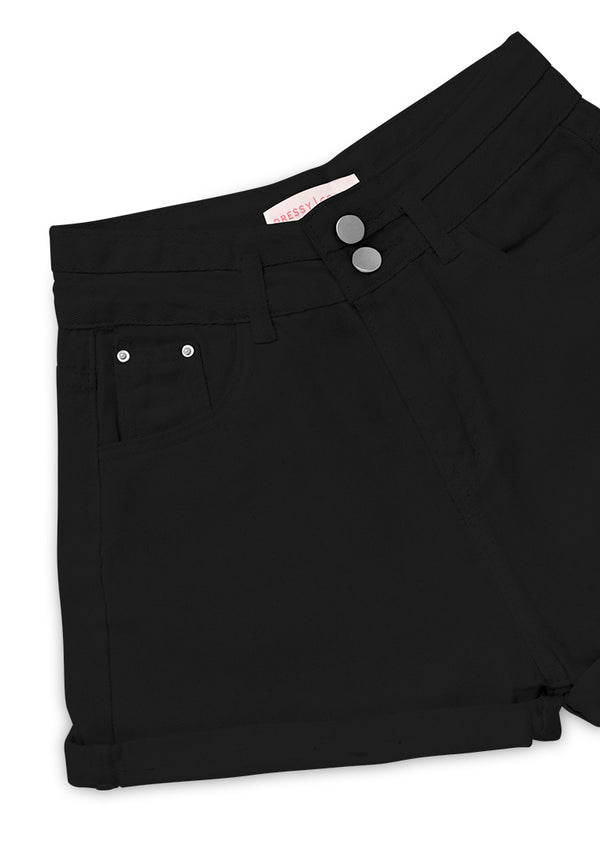Twin Buttons Short Jeans- Black