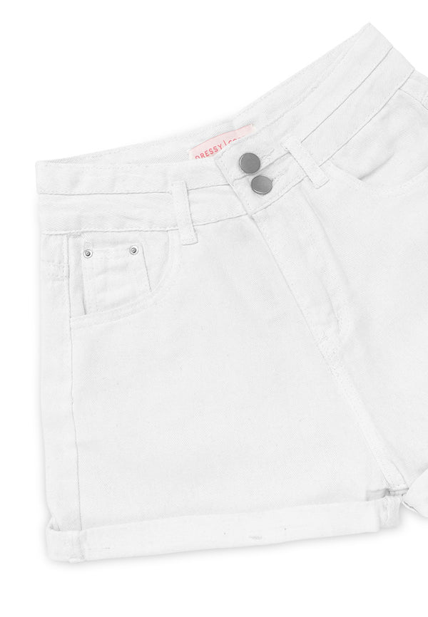 Twin Buttons Short Jeans- White