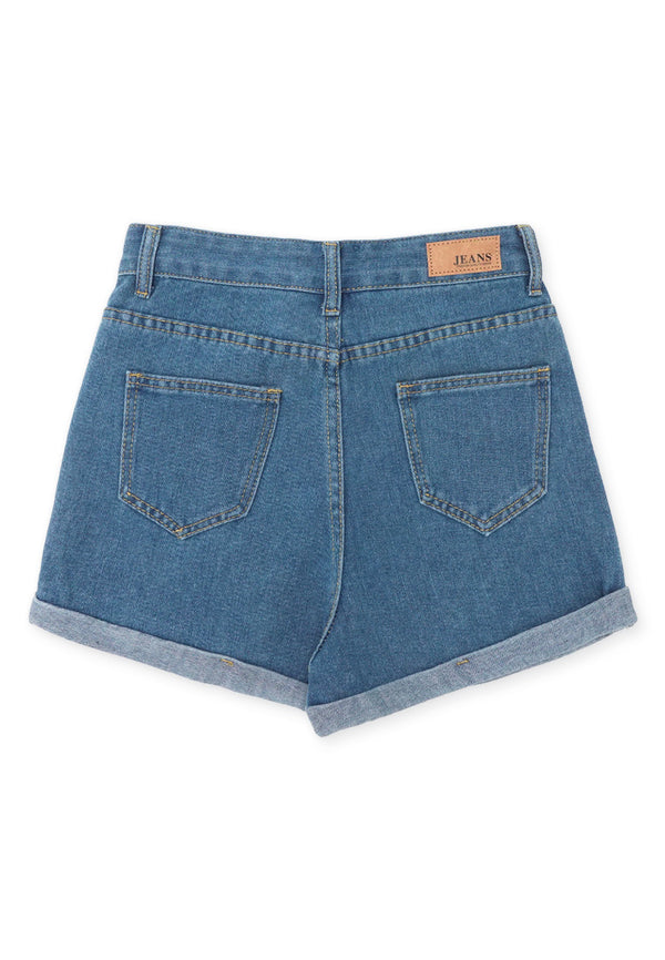 Rolled Up Hem Short Jeans - Blue