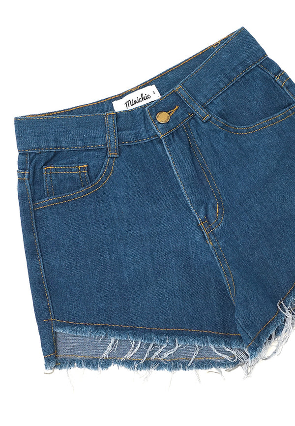 Raw Hem Short Jeans - Blue