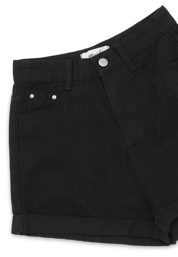 Rolled Up Short Jeans- Black