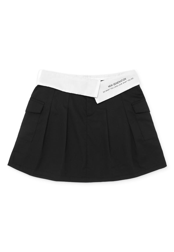 Contrast Waist Details Short Skirt- Black