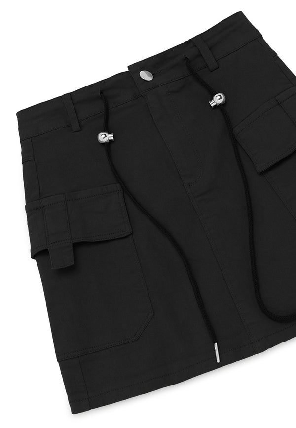 Pocket Denim Mini Skirt- Black