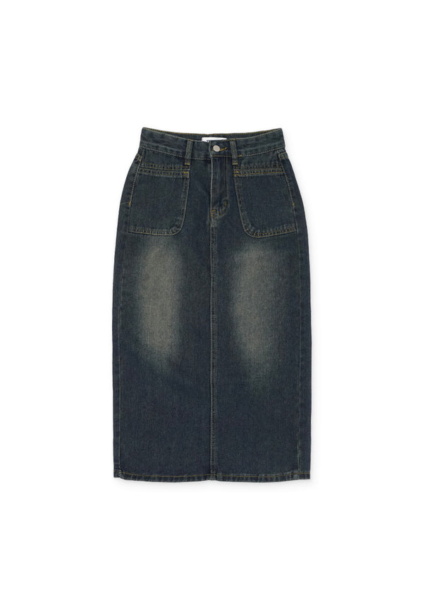 Denim Mini Open Slit Skirt- Blue