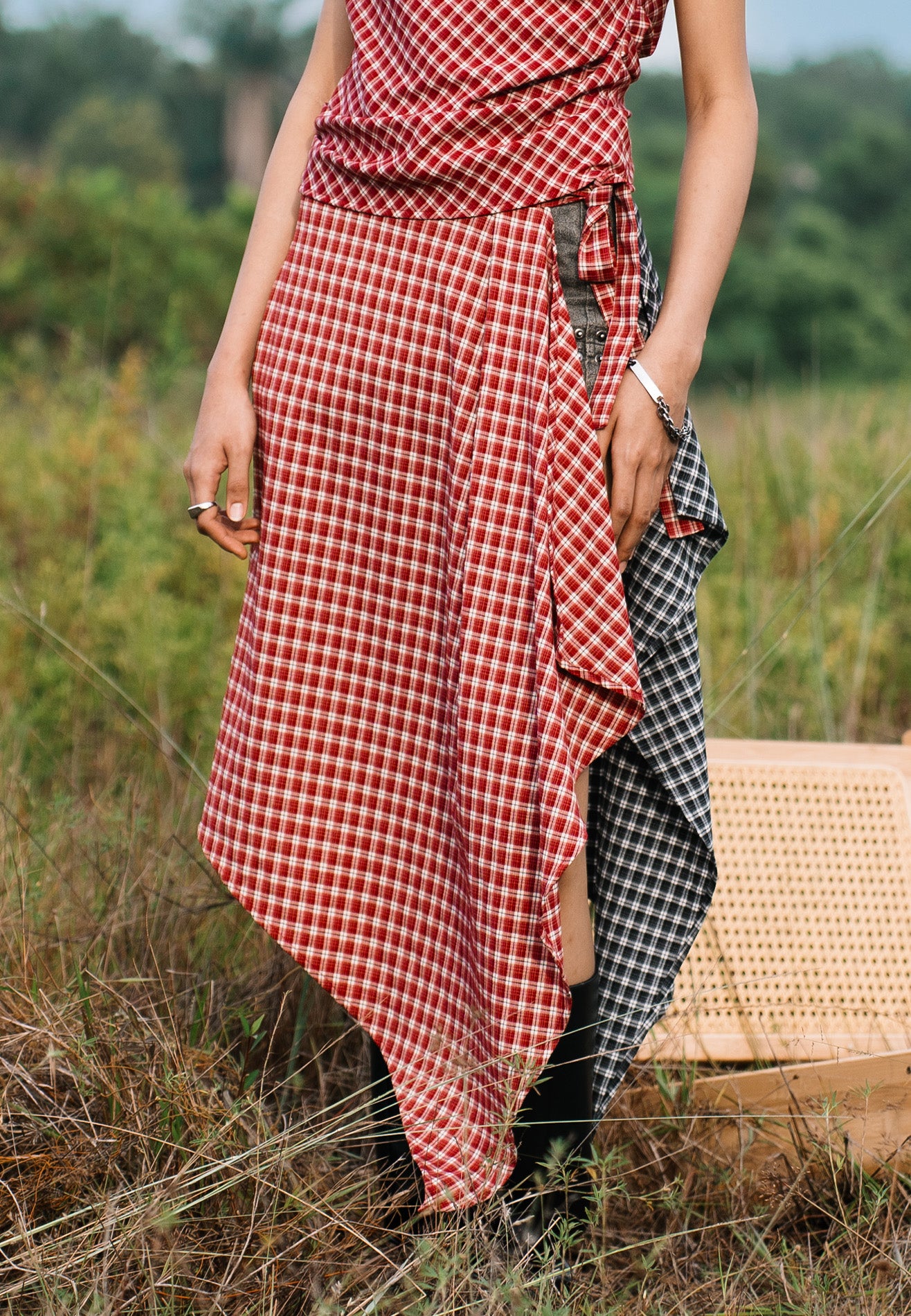 DRUM S. Women Checkmate Edition Apron Skirt- Red
