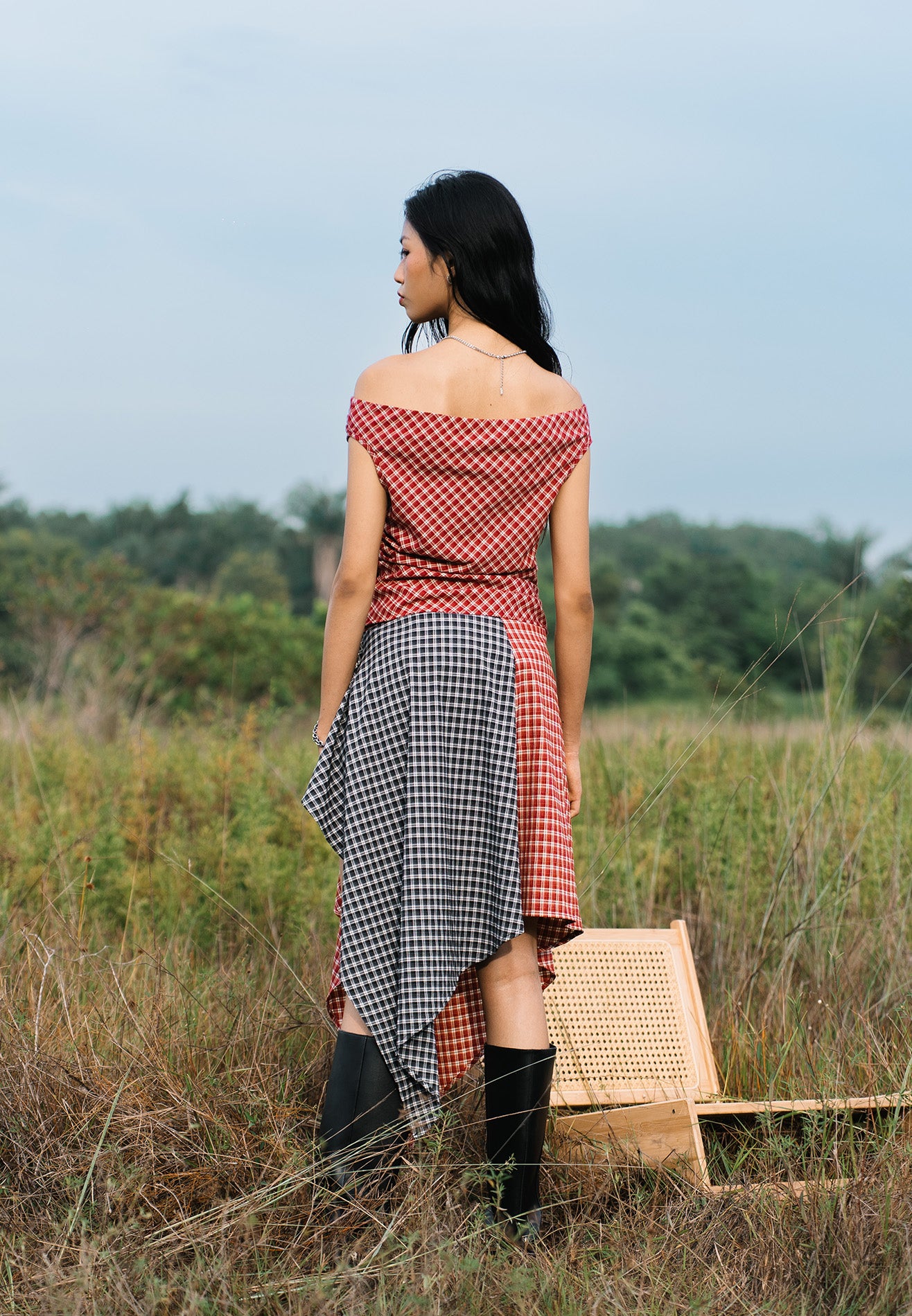 DRUM S. Women Checkmate Edition Apron Skirt- Red