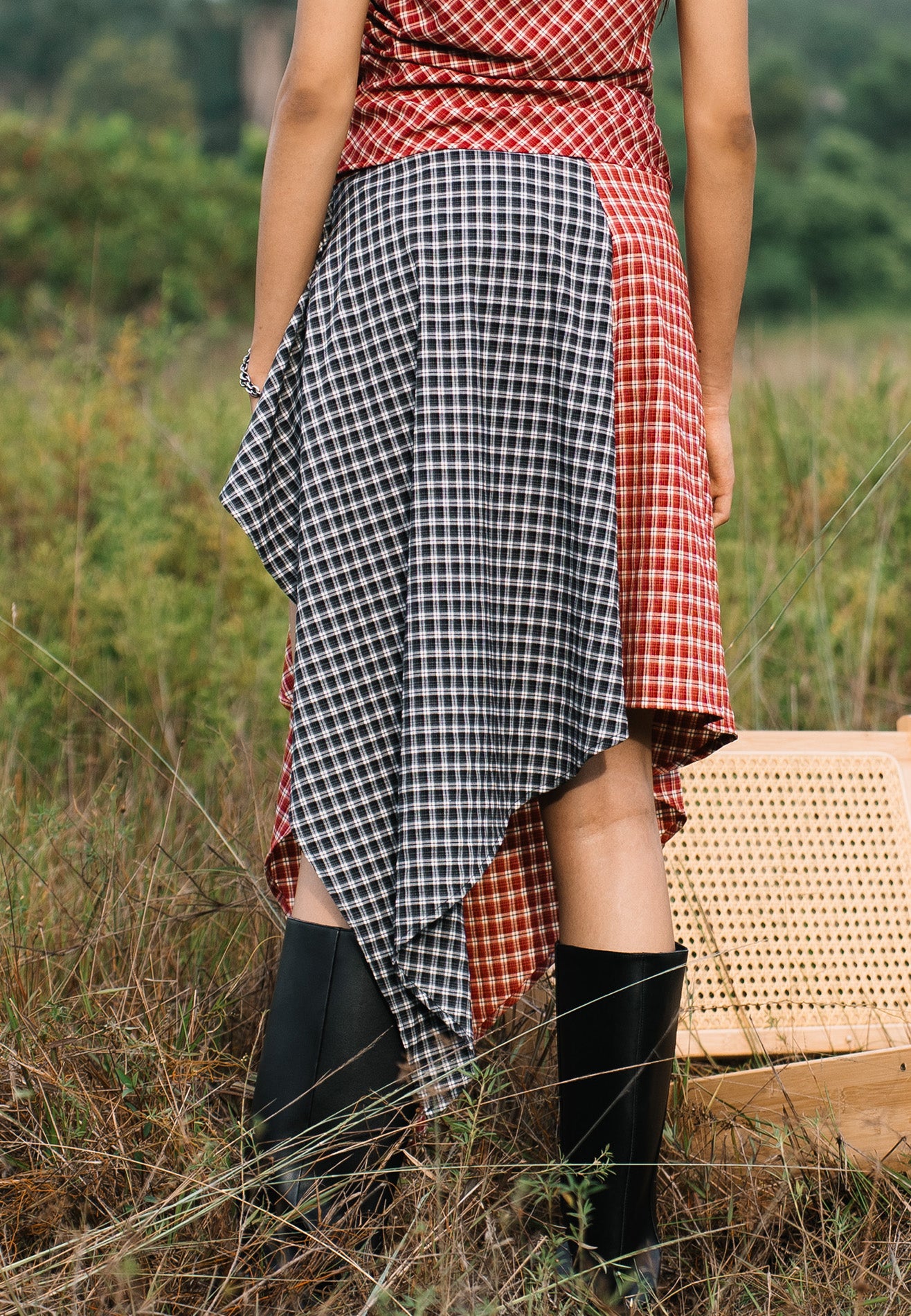 DRUM S. Women Checkmate Edition Apron Skirt- Red