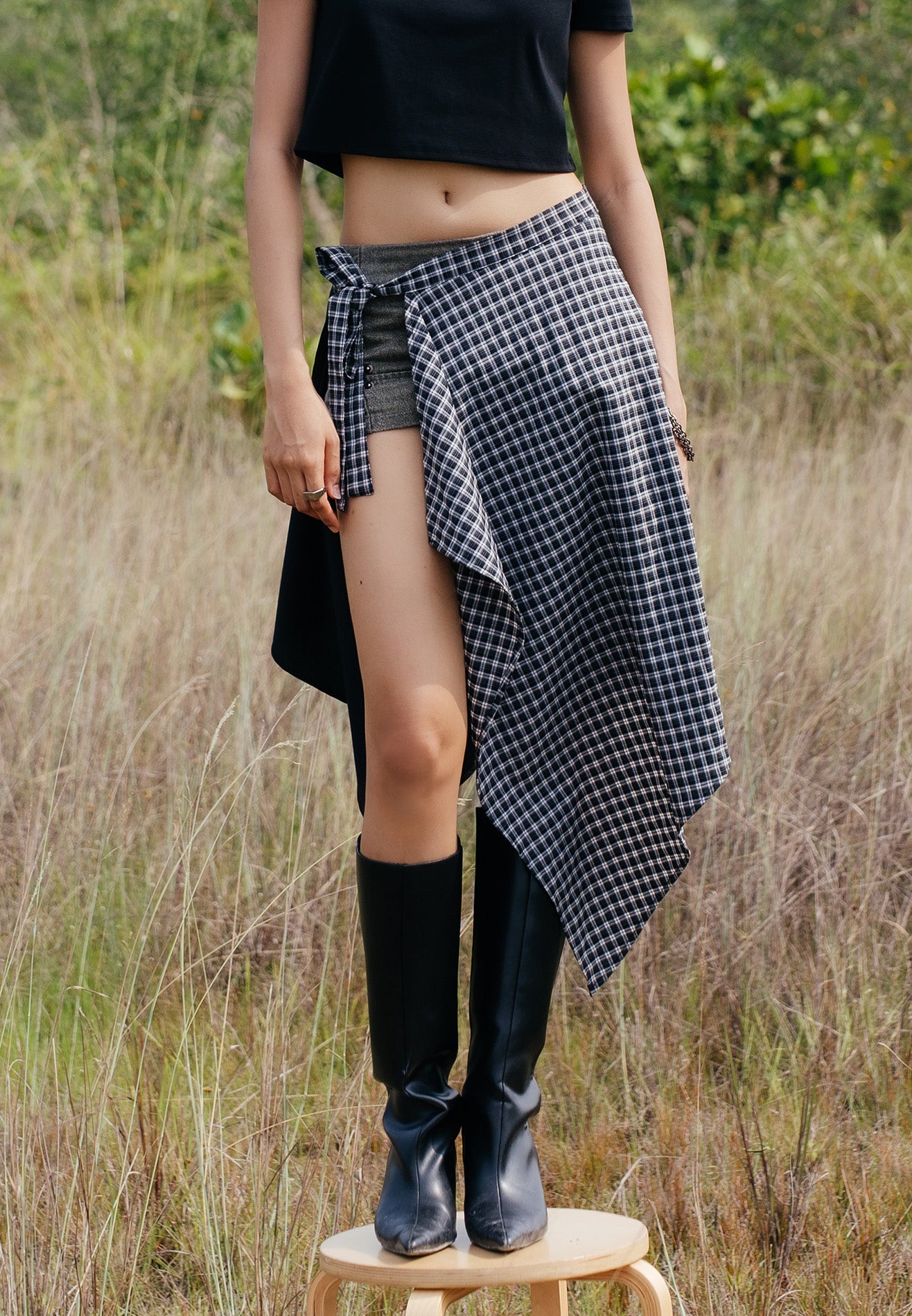 DRUM S. Women Checkmate Edition Apron Skirt- Black