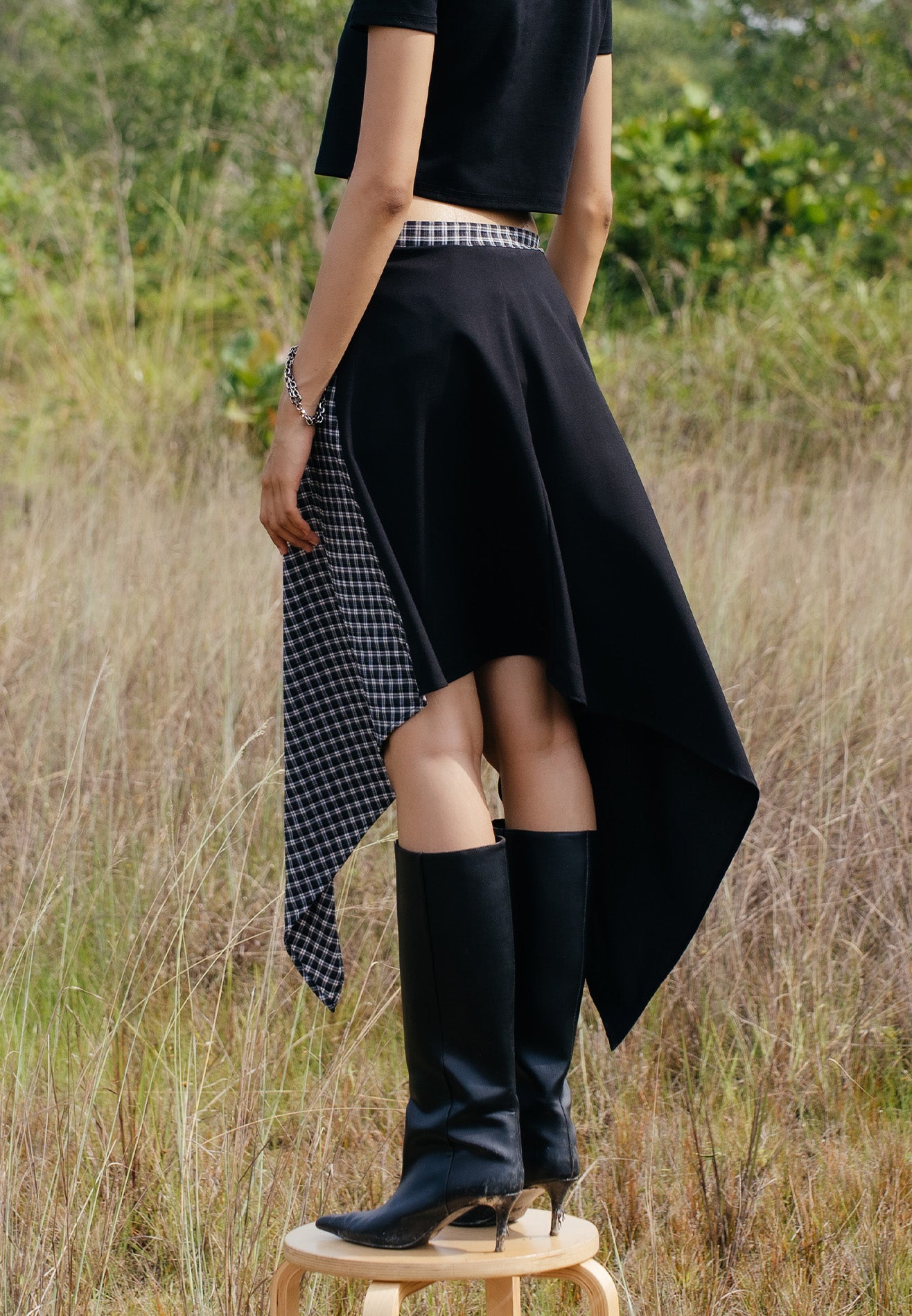 DRUM S. Women Checkmate Edition Apron Skirt- Black