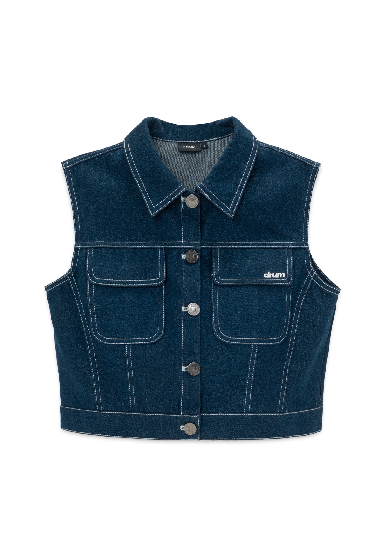 DRUM S. Women Denim Syndicate Sleeveless Jacket- Dark Blue