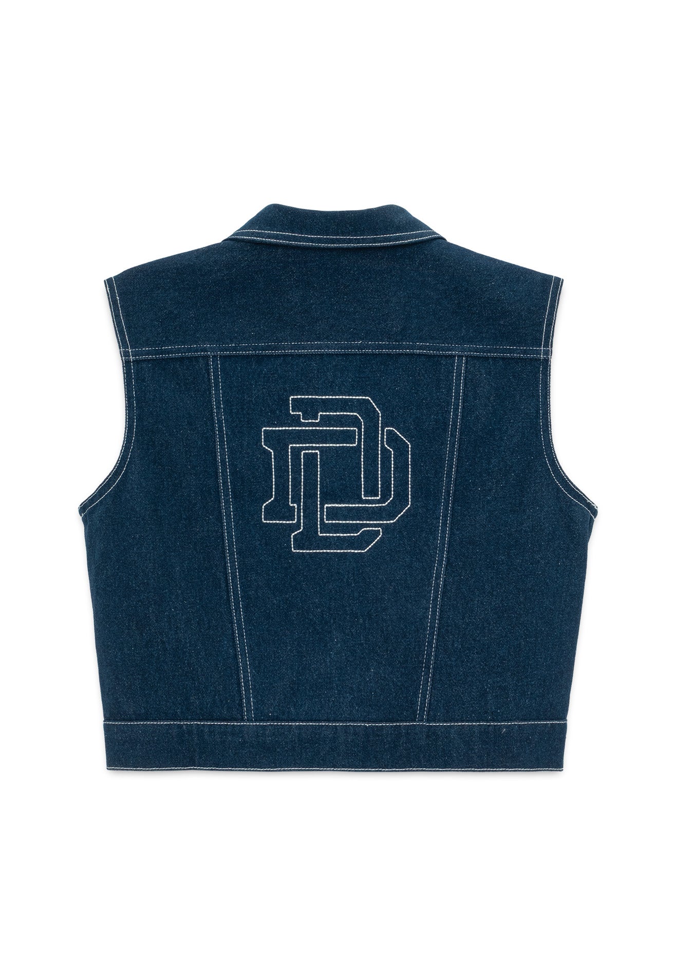 DRUM S. Women Denim Syndicate Sleeveless Jacket- Dark Blue